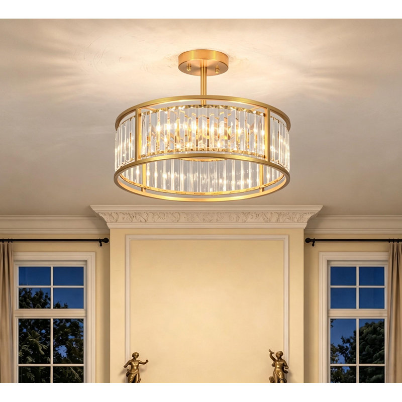 Elonso 4-Light Drum Crystal Flush Mount Light, Gold