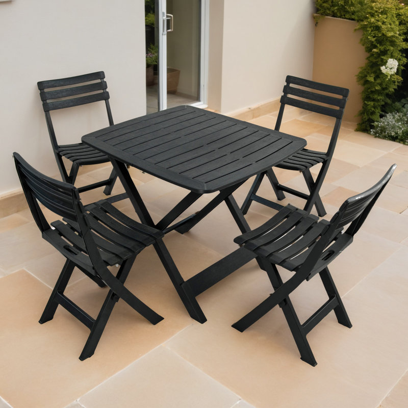 Brescia Folding Table with 4  Chairs Garden Set, Anthracite