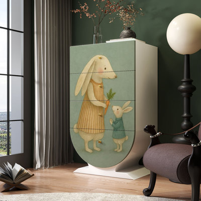 Armoire à quatre tiroirs en bois massif à motifs de dessins animés
