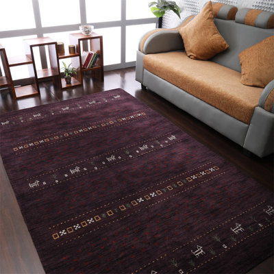 Maggiemae Hand Knotted Loom Wool Eco-Friendly Area Rugs - Rectangle, Purple Color, Contemporary Modern Design, High Pile Thick Handmade Anti Skid Area Rugs for Living Room, Bed Room