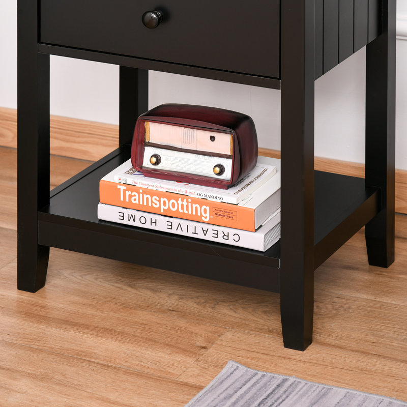 Atila End Table, 2-Tier Side Table With Drawer And Storage Shelf, Modern Beside Table For Bedroom, Living Room, Black
