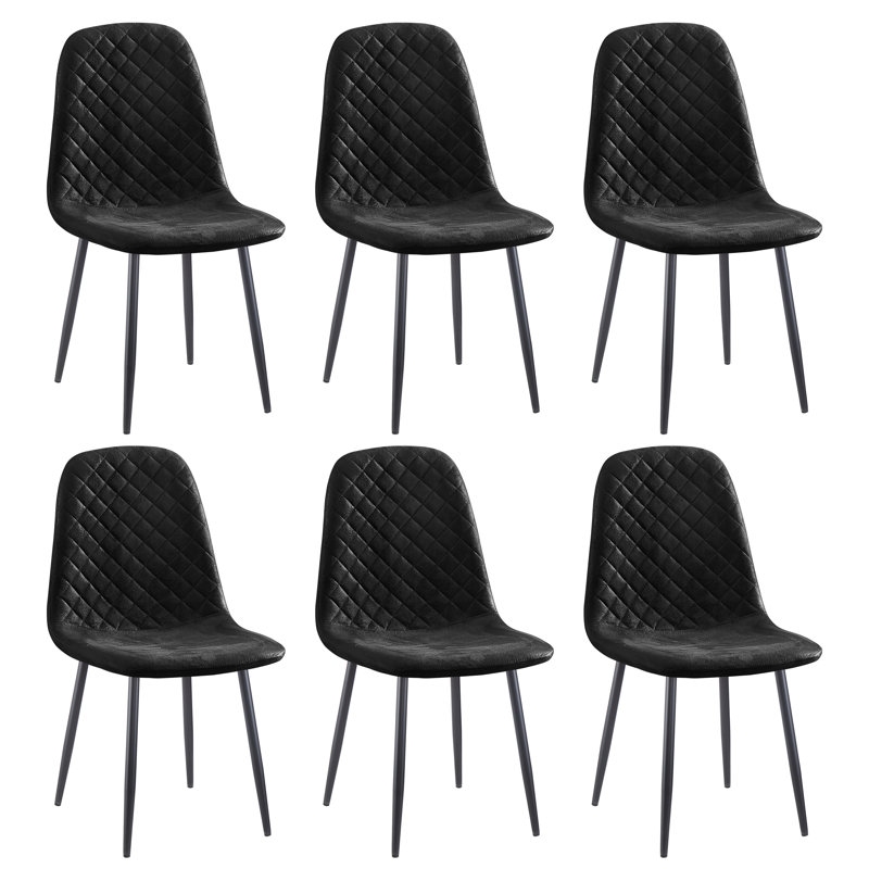 Kaylani Modern Upholstered Dining Chair, Beige Suede, Black, 6