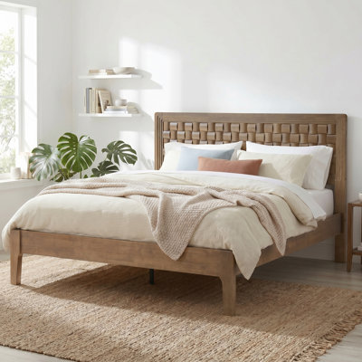 Squaro Modern Solid Wood King Bed Frame with Headboard, SQB-46-K, Platform Bed, No Box Spring Needed, Chestnut Brown