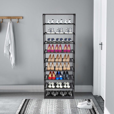30 Pair Black Metal/Fabric Shoe Rack