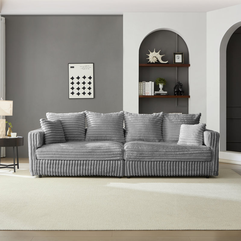 Canapé 104,3 po en velours côtelé 4 places, sièges profonds et coussins moelleux, Gris