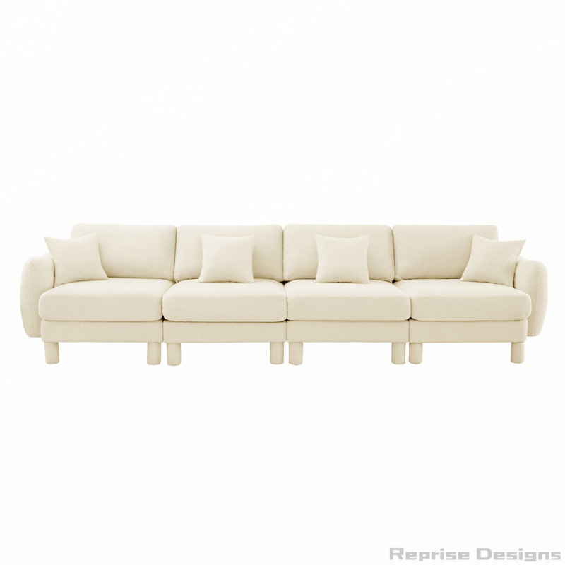 Canapé en tissu Boucle avec accoudoirs distinctifs en forme de coquillage, Beige