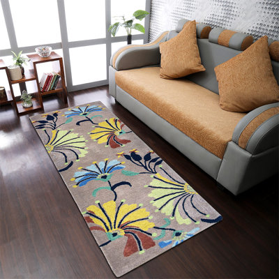 Styles Hand Tufted Wool Eco-Friendly Area Rugs - Runner, Camel Color, Floral Modern Design, High Pile Thick Handmade Anti Skid Area Rugs for Living Room, Bed Room