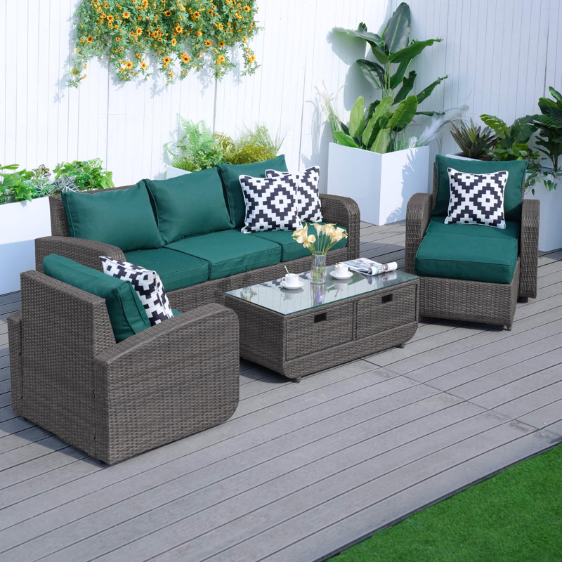 Ensemble de conversation d'extérieur pour 5 personnes avec coussins, Gris, Vert