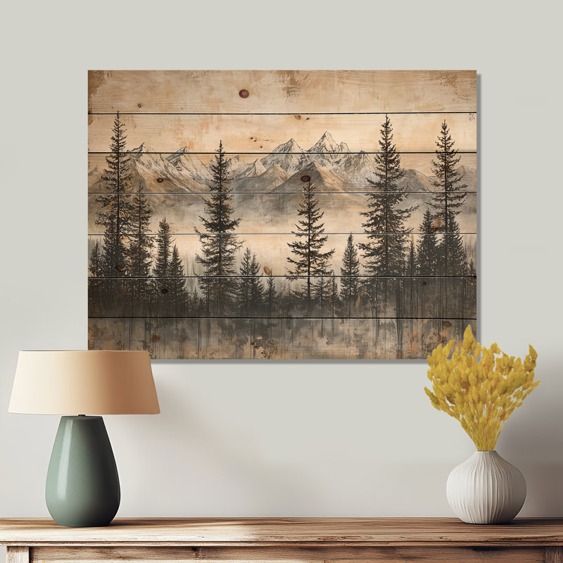 Timber and Peaks Mountain Simplicity in Winter IV - paysage de montagnes, art mural en bois, H 10 po x l 20 po x P 0,78 po