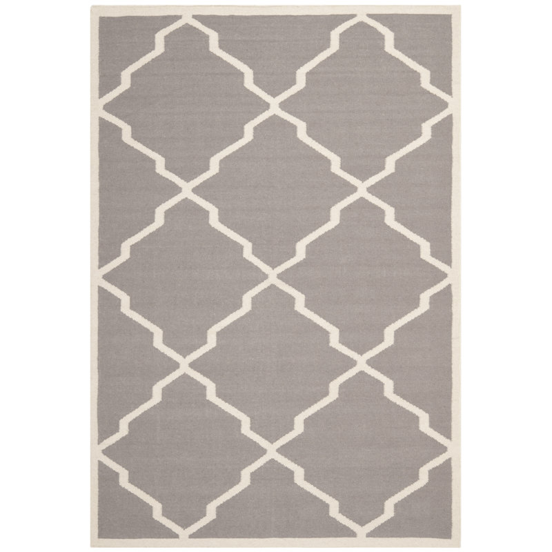 Tapis gris en laine et coton tissé à la main et à plat Brambach, Rectangle 4 pi x 6 pi