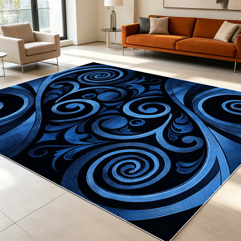 1PC Navy Blue Vintage Swirl Filigree Pattern area rugs for Living Room, Soft and Comfortable, Suitable for all seasons, easy-to-maintain, machine washable Indoor floor mat, Under Table Farmhouse suitable for dining table, bedroom, kitchen nook, home