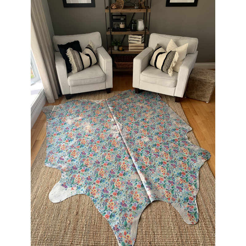 Floral Pattern Cowhide Rug