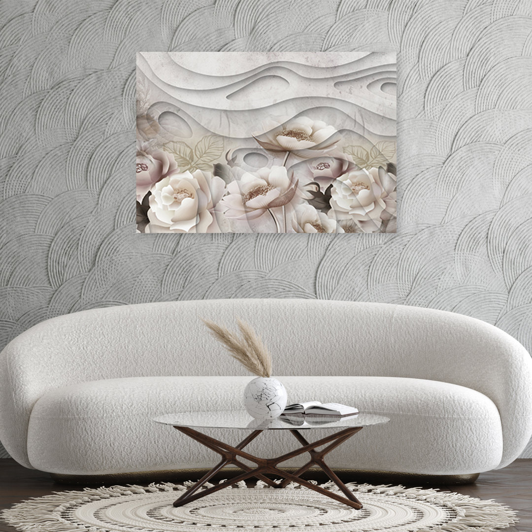 Leinwandbild, Beige Blumen in Blüte 3D