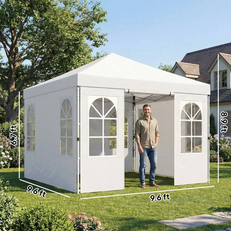 Tente stable avec auvent et abri portatif instantané, Blanc
