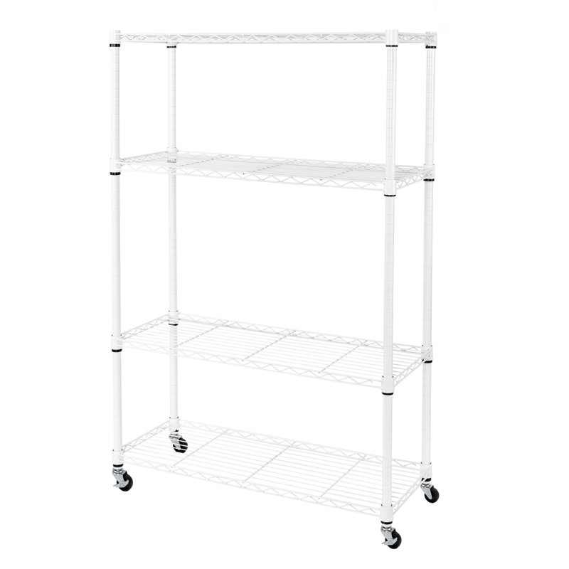 Steel Adjustable Height Shelving Unit with Wheels, White, 54" H x 36" W x 14" D