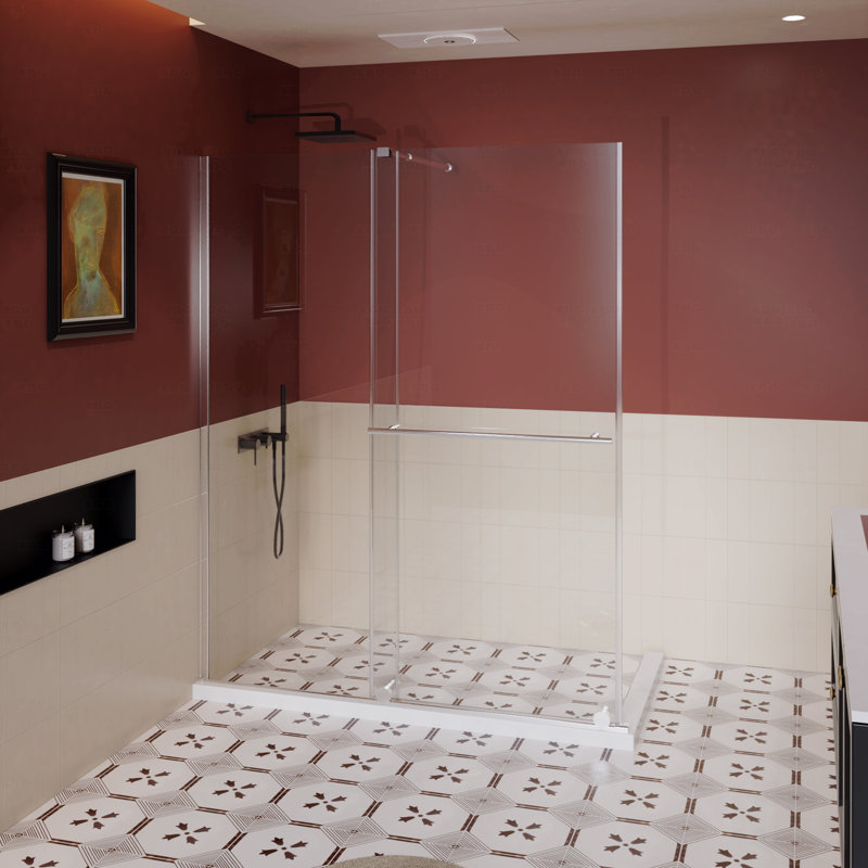 Shower Door  - 30  - 60 "W X 72 "H Shower Sliding Opening Door Walk-In Shower Screen Dual Usage,1/4 " Thick Glass Panel With Stainless Steel Handle, Supporting Bar
