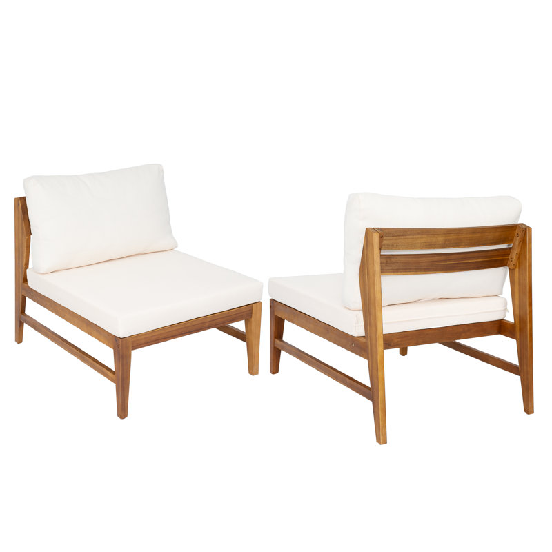 Chaises longues de patio modernes, ensemble de 2 en bois d'acacia, coussins crème
