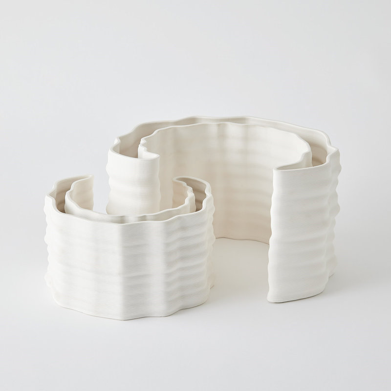 Crescent Printed Vase-Matte White-Lg, 5.75" H x 8.75" W x 8.25" D