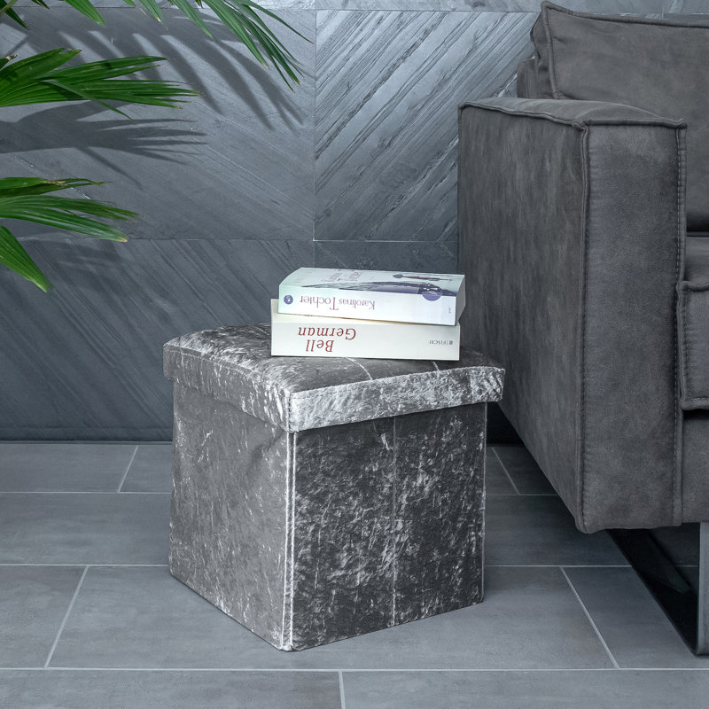 Haefner 38cm Wide Velvet Tufted Square Solid Colour Ottoman with Storage, Grey