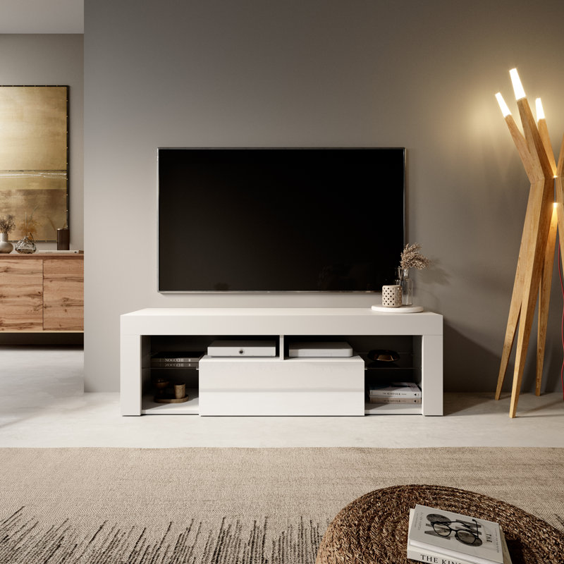 Alarica TV Stand for TVs up to 50'', White Matte/Grey Gloss, No
