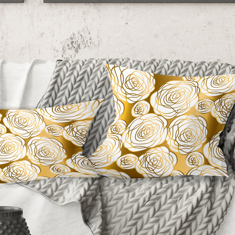 Coussin Golden Floral III - Mid-Century Modern, 16 po x 1 po