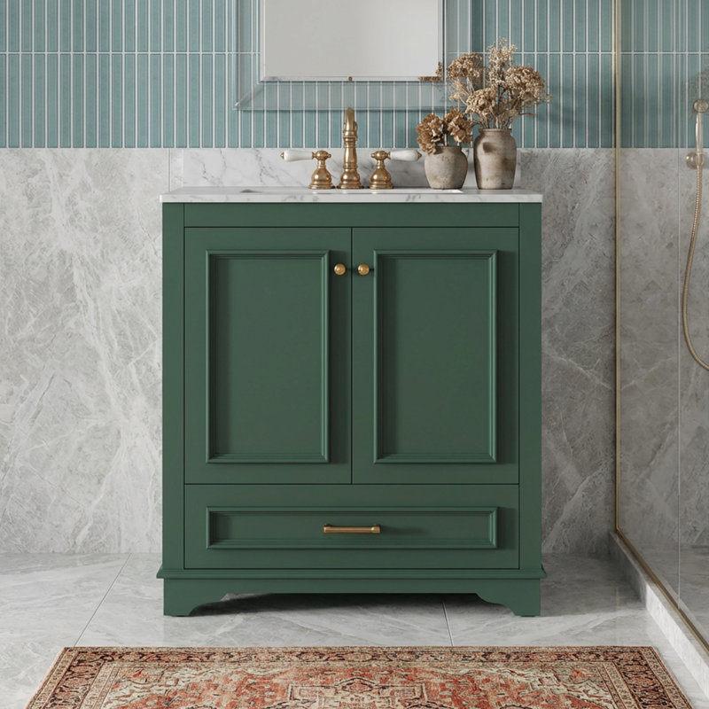 30" Bathroom Vanity with Ceramic Sink, Green