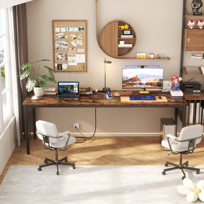 79'' W Rectangle Computer Desk with Power Outlet, Long Double Home Office Computer Desks