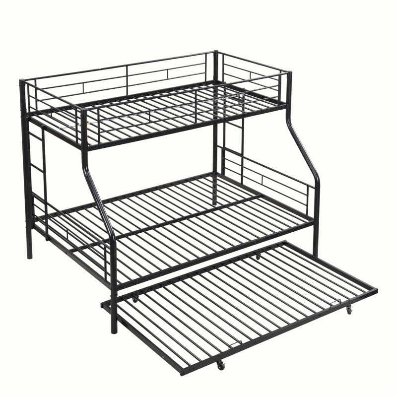 Lit simple superposé au dessus d'un lit double avec lit gigogne en métal, aucun sommier requis, assemblage facile