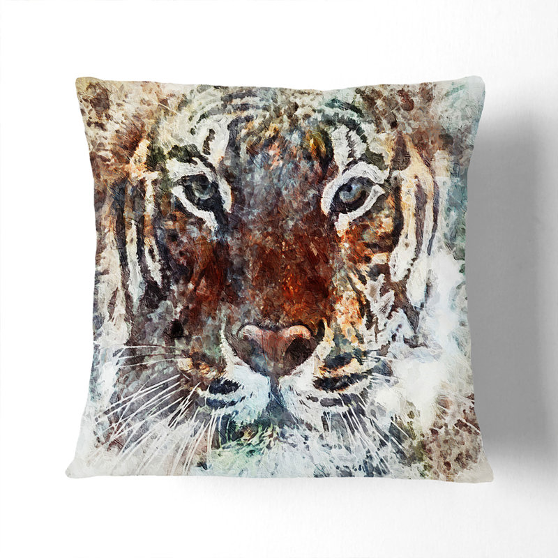 Tiger Cushion with Filling, 40cm H x 40cm W x 15cm D, White
