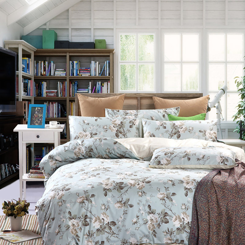Floral Cotton Floral Duvet Cover, King Duvet Cover + 2 Pillow Cases