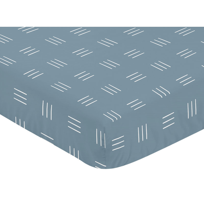 Drap-housse pour lit de bébé Boho Hatch Hatch, Bleu foncé / blanc
