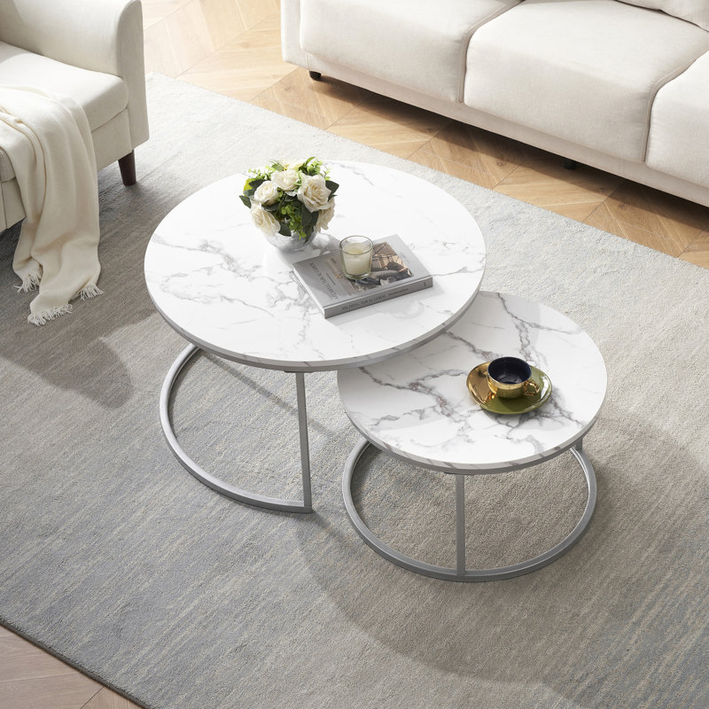 Frame Coffee Table, Silver, White Marble, Marble