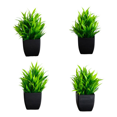 7 po Herbe artificielle en pot carré noir - ensemble de 4