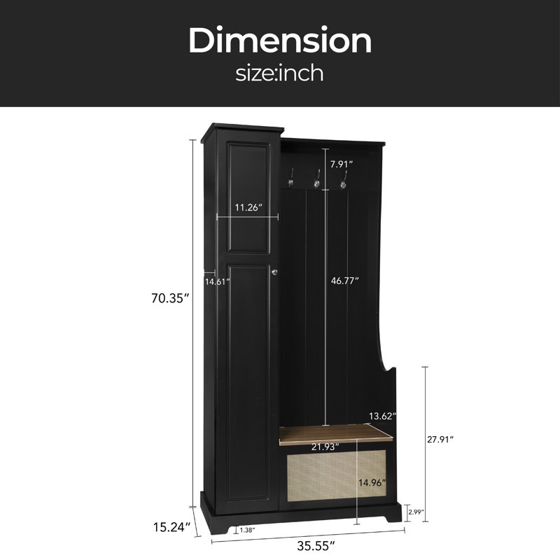 Arbre d'entrée Reeya avec rangement pour chaussures de 35,44 po de largeur, Noir