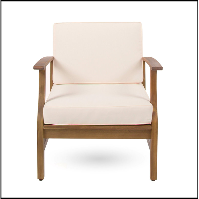 Fauteuil club en bois d'acacia confortable et élégant pour la détente, Crème, crème