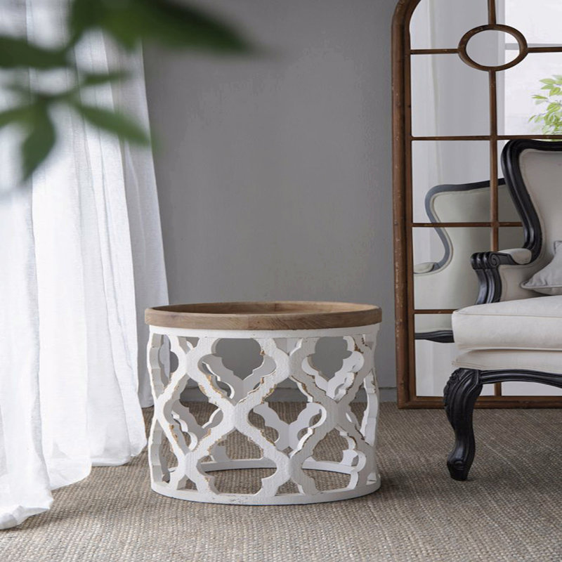Grande table d'appoint 23 po blanche vieillie