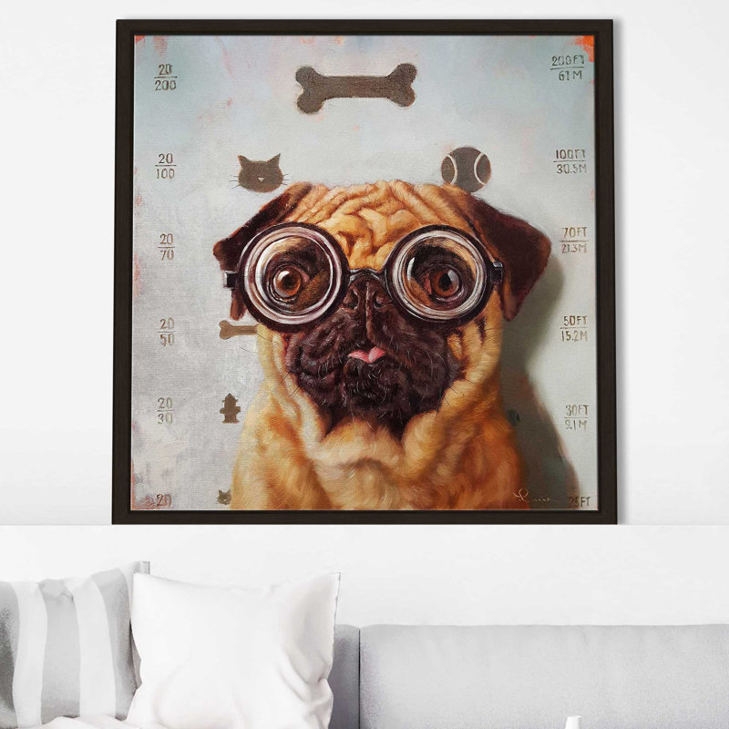 Examen canin par Lucia Heffernan - Peinture, Cadre flottant espresso, H 27,5 po x l 27,5 po x P 2 po