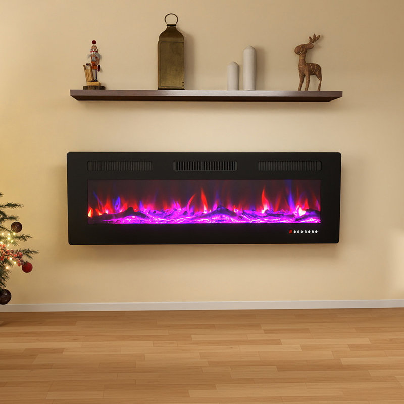 40" / 50" / 60"/ 70" Ultra-thin Electric Fireplace Heater - Recessed & Wall Mounted With Timer, 750w/1500w, Adjustable Flame, Touch Screen & Remote Control