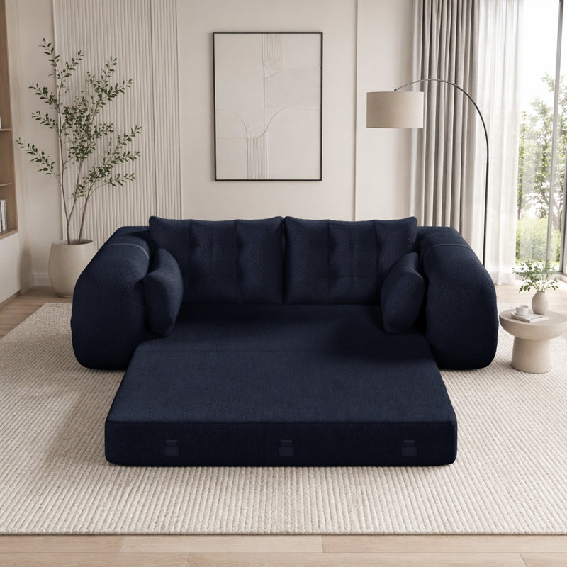 78.7" Multi-Functional Foldable Sofa Bed, Dark Blue