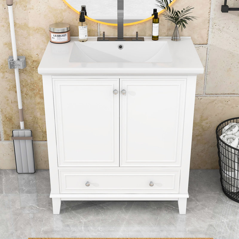 Chic 30-Inch Bathroom Vanity with Undermount Ceramic Sink and Adjustable Shelf, White