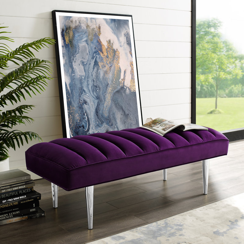 Ulya Velvet Upholstered Bench, Silver, Purple