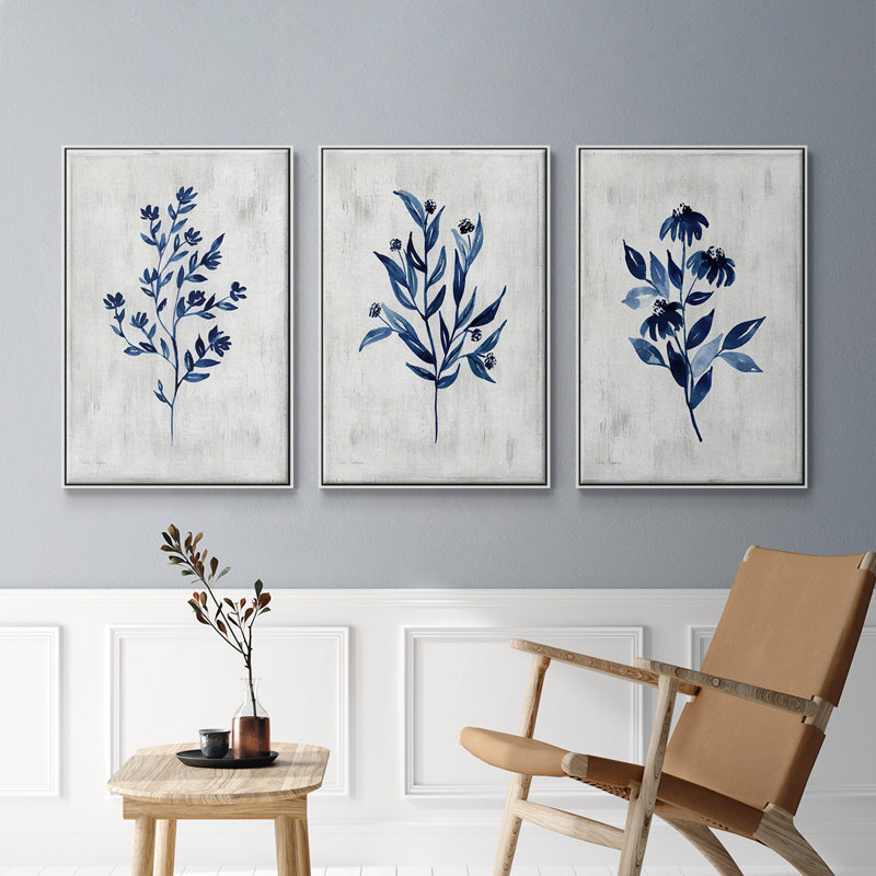 Wild Indigo I, ensemble de 3 toiles encadrées sur toile, Blanc, H 36 po x l 72 po