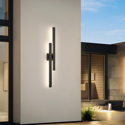 36.9”H Black Dimmable LED Outdoor Wall Lantern Sconce With Frosted Glass