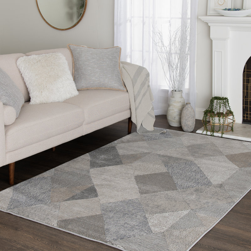 Tapis gris Bungalow Rose Allure Pelinzie, Rectangle 4 pi 11 po x 7 pi 7 po