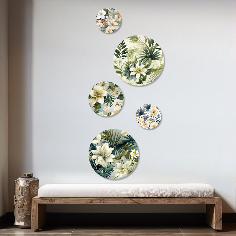 Winterton - Ensemble d'art mural rond 5 plantes