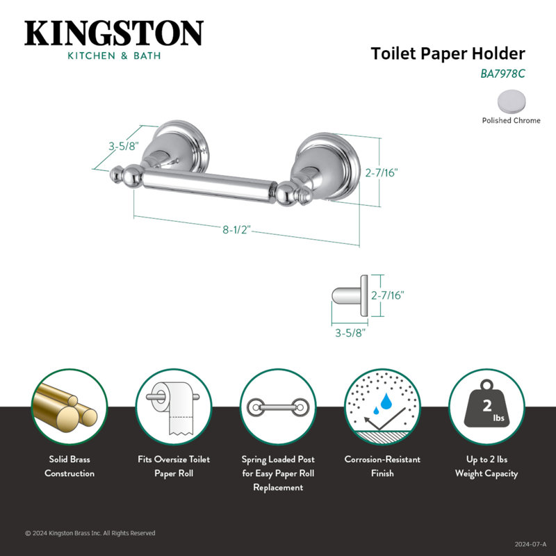 Porte-papier hygiénique Kingston, Chrome poli