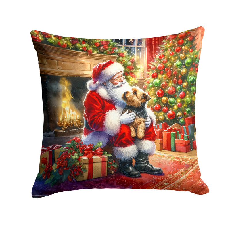 Coussin Norfolk Terrier and Santa Claus, H 18 po x l 18 po