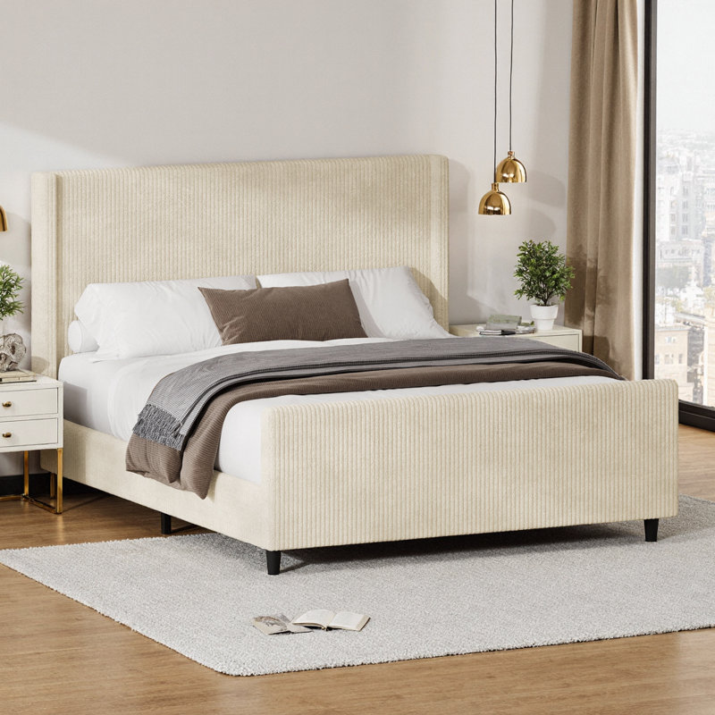 Tête de lit tapissier, sans sommier tapissier, Grand lit, Crème