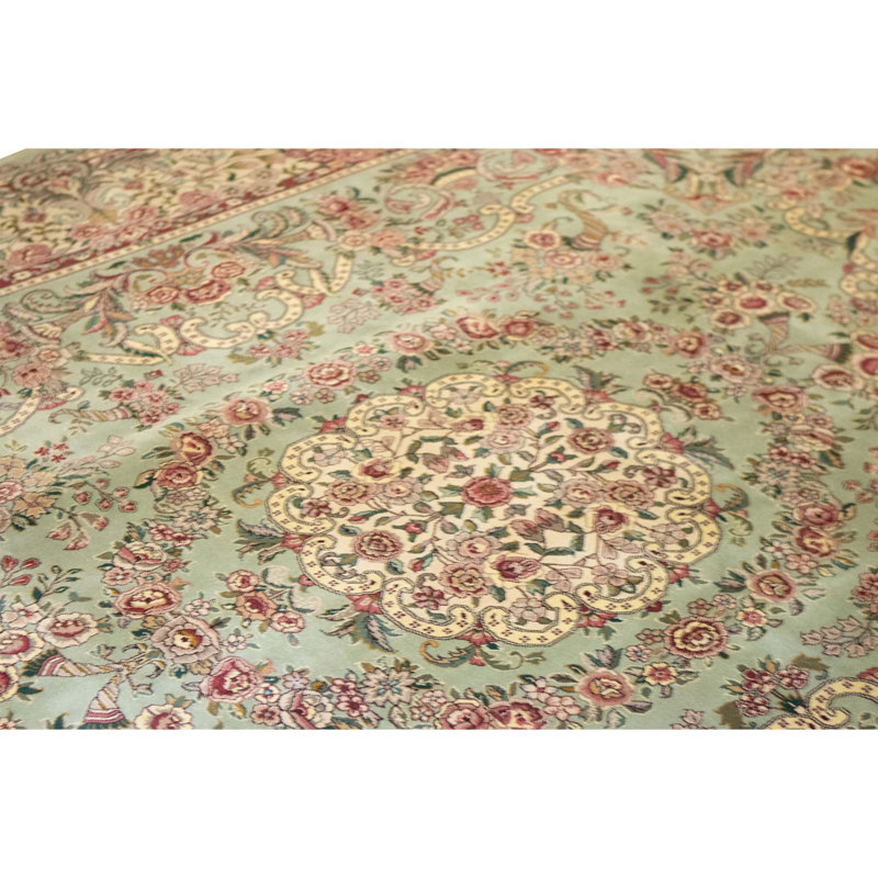 Hand Knotted Wool Area Rug in Green
