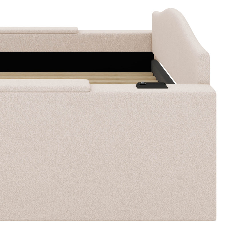 Lit de jour rembourré avec couchette, Beige, Lit double